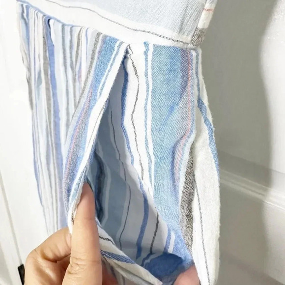 POLAGRAM Size S Blue Gray White Striped Short Sleeve Cropped Jumpsuit‎ Cotton - Picture 4 of 7